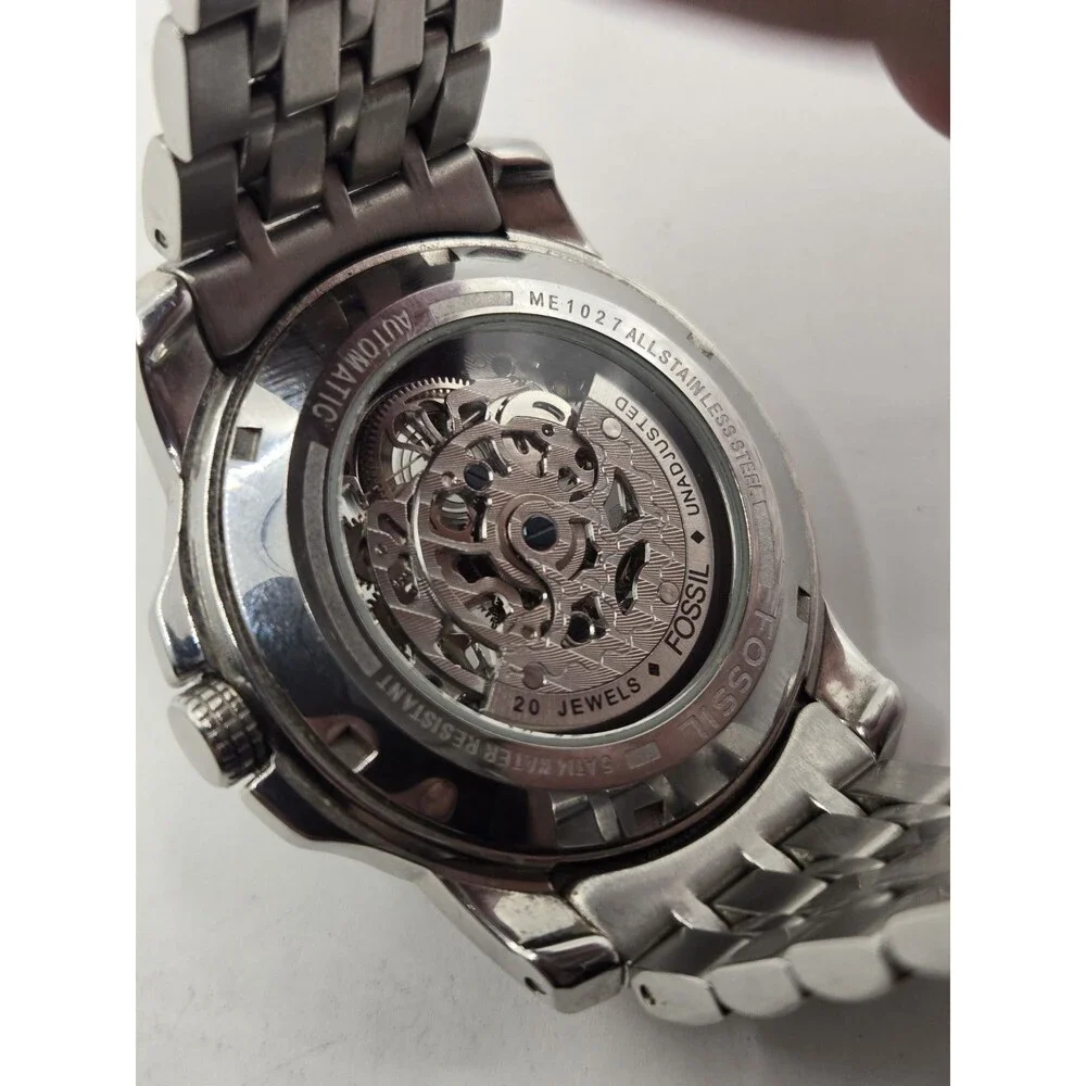 Fossil ME1027 AUT-O-MATIC Self-Winding Skeleton Stainless Steel Watch. 7.25